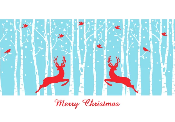 Vánoční jeleni v lese břízy, vektorové — Stockový vektor