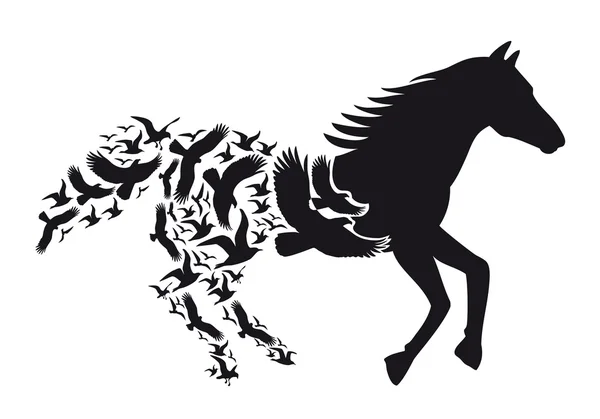 Caballo con aves voladoras, vector — Archivo Imágenes Vectoriales