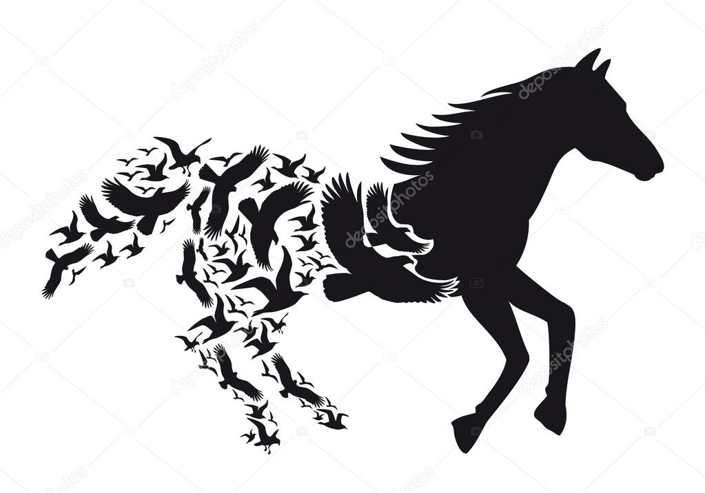 Horse With Flying Birds Vector Stock Vector C Beaubelle 99604726