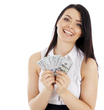 mutlu bir iş kadını para ile.