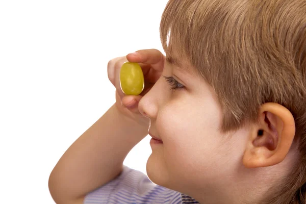 Boy looks through the grapes — Stock Photo, Image