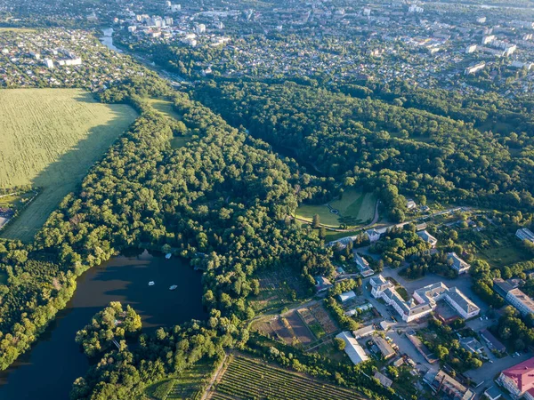 Vista Panorâmica Drone Parque Dendrológico Nacional Sofiyivka Área Cidade Uman — Fotografia de Stock