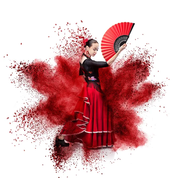 Mladé ženy tančí flamenco proti výbuchu — Stock fotografie