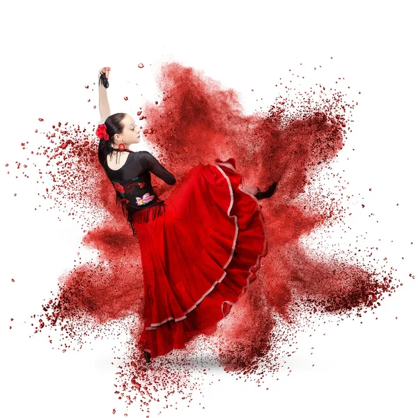 Junge Frau tanzt Flamenco gegen Explosion — Stockfoto