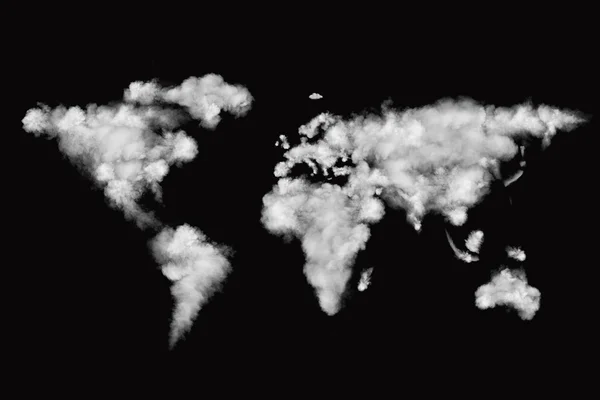 Mapa świata z chmury białe na czarnym tle — Zdjęcie stockowe