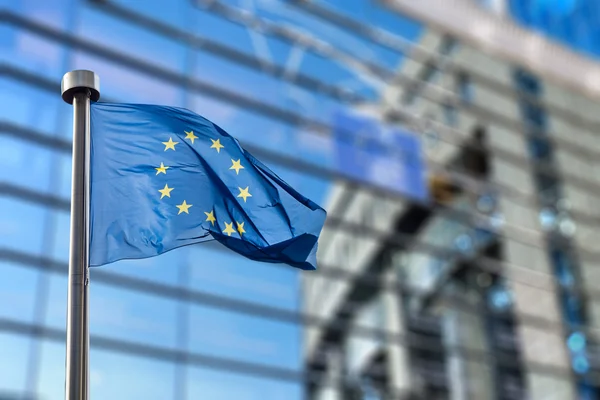 Bandera de la Unión Europea contra el Parlamento Europeo —  Fotos de Stock