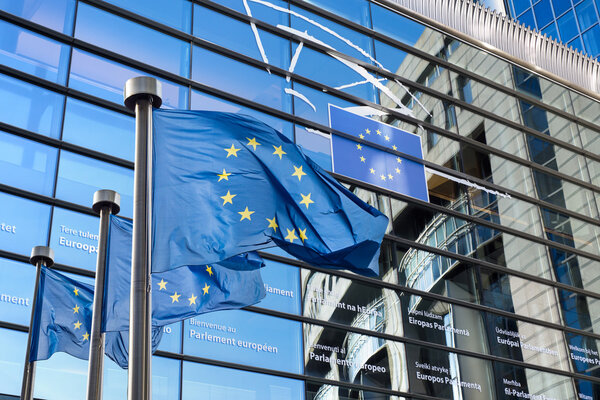 European Union flag against European Parliament