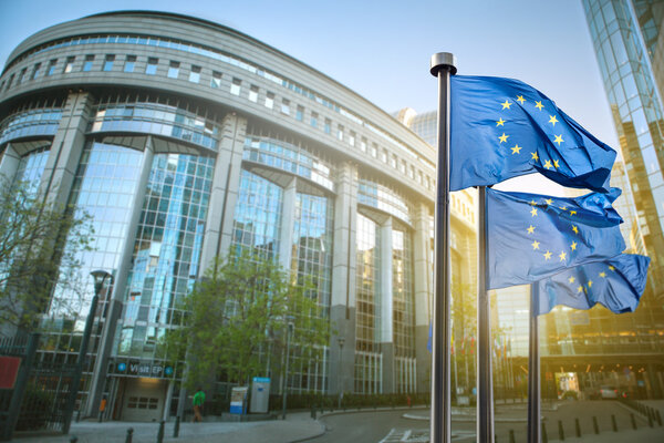 Флаг Европейского союза против парламента в Брюсселе
