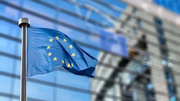 European Union flag against European Parliament — Stock Photo, Image