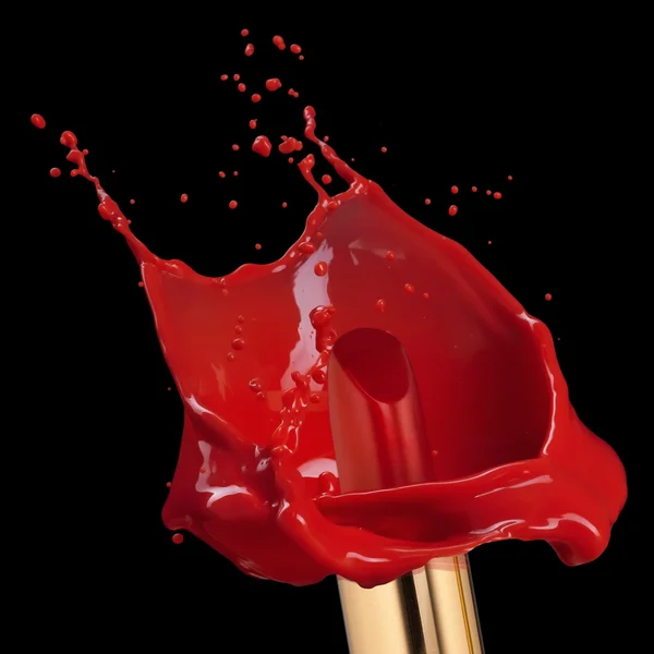 Batom vermelho com salpicos de tinta — Fotografia de Stock