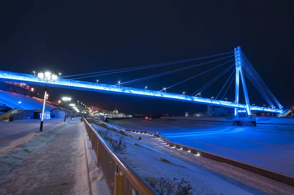 Tyumen Russia December 2020 Pedestrian Bridge Embankment Night Winter — Stock Photo, Image