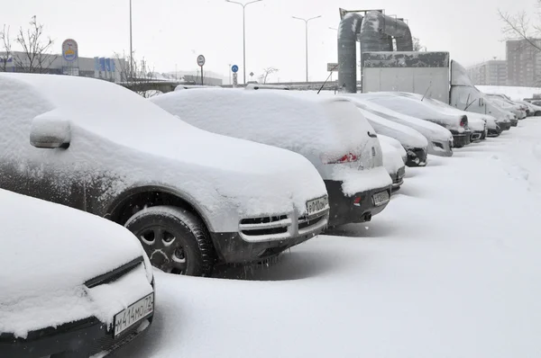 Samochody Wniesione Przez Śnieg Podwórku — Zdjęcie stockowe