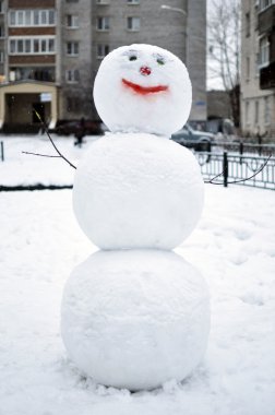 Evin bahçesinde kardan adam.