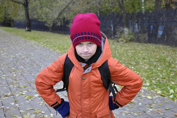 The teenage boy 's portrait in autumn park . — стоковое фото