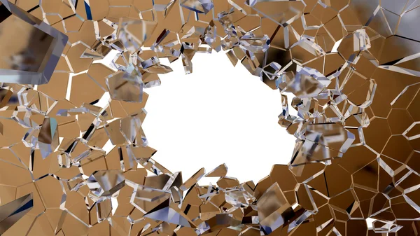 Buraco de bala e pedaços de vidro quebrado — Fotografia de Stock