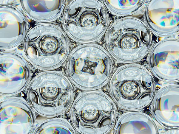 ダイヤモンド宝石輝きガラス球バブルパターン万華鏡の背景 3Dレンダリング 3Dイラスト — ストック写真