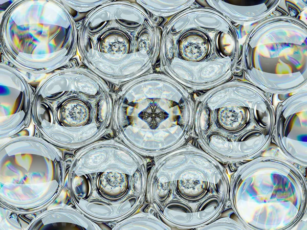 ダイヤモンド宝石輝きガラス球バブルパターン万華鏡の背景 3Dレンダリング 3Dイラスト — ストック写真