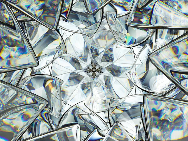 Gemstone Diamante Vidro Brilhante Textura Triangular Fundo Caleidoscópio Renderização Ilustração — Fotografia de Stock