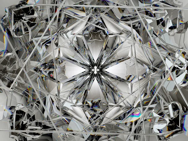 Edelstein Diamant Oder Glänzendes Glas Dreieckige Textur Kaleidoskop Hintergrund Renderer — Stockfoto
