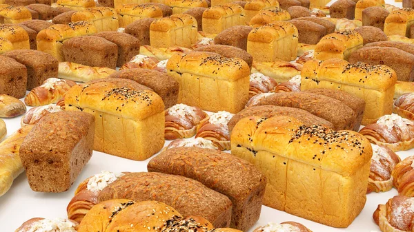 Chlebová Houska Rolka Croissant Set Nebo Sbírka Pečené Jídlo Pekařství — Stock fotografie