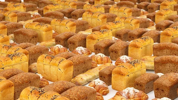 Chlebová Houska Rolka Croissant Set Nebo Sbírka Pečené Jídlo Pekařství — Stock fotografie