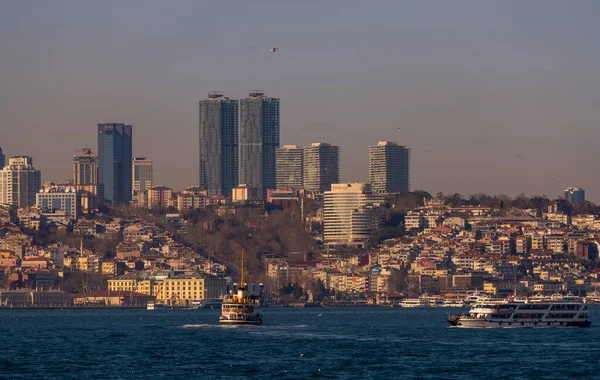 Istanbul Cityscape Skyscrapers Dolmabahce Palace View Bosporus Strait March 2021 — Stock Photo, Image