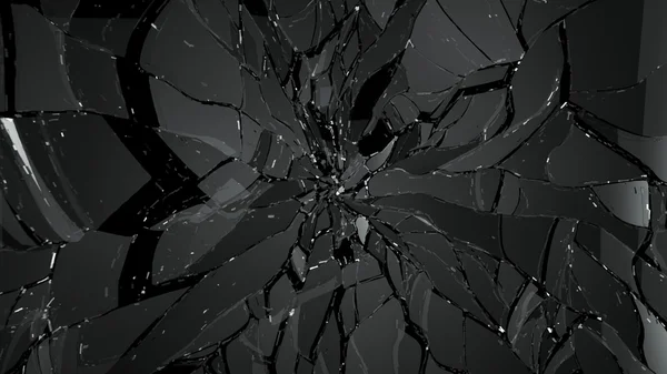 Pieces of splitted or cracked glass on black — Stock Photo, Image