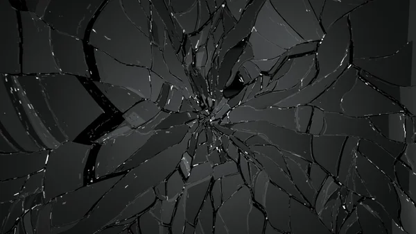 Cracked and broken glass on black — Stock Photo, Image