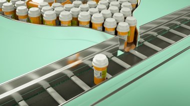 Drugs and pills production line clipart