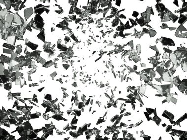 Beyaz üzerinde bölünmüş veya kırık cam parçaları. Büyük kararlılık