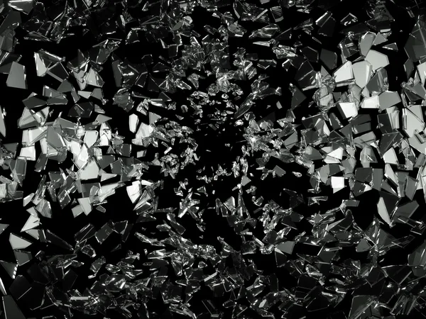 Shattered Pieces Glass Black Background Large Resolution — Stock Photo, Image