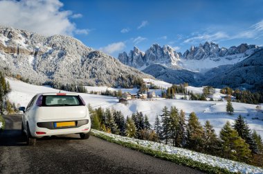 Road trip in the Dolomites in winter clipart