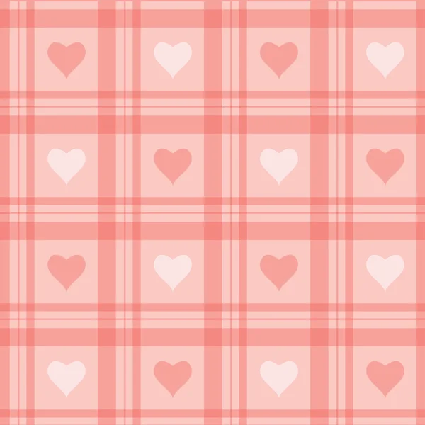 Fundo sem costura. Papel de parede xadrez rosa com corações . —  Vetores de Stock