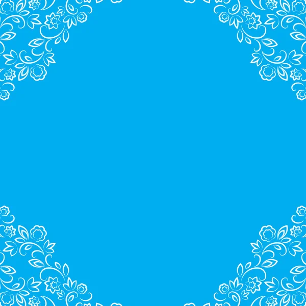 Vector blue frame with white floral lace border — Stock Vector