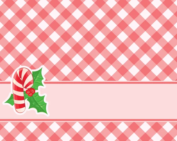 Checkered red background with candy canes and mistletoe. Christmas vector. tablecloths — Stock Vector