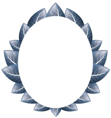 Vektör. Beyaz zemin üzerinde mavi yaprakların oval çerçeve
