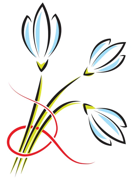 Vector bouquet of spring flowers. Crocuses or snowdrops with a r — Stock Vector