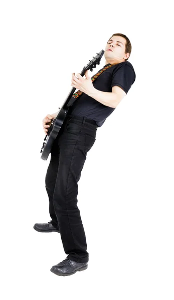 Jeune homme avec une guitare électrique. Isolé — Photo