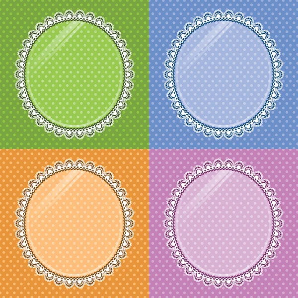 Lace oval frame with glass on the background polka dots. Set — Stock Vector