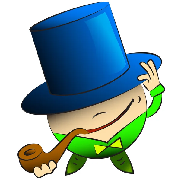 Vector de dibujos animados hombre redondo en un sombrero y una tubería — Vector de stock