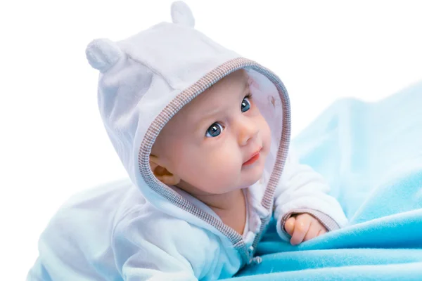 Baby on blue blanket — Stock Photo, Image