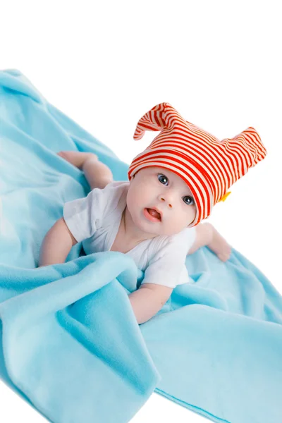 Baby on blue blanket — Stock Photo, Image