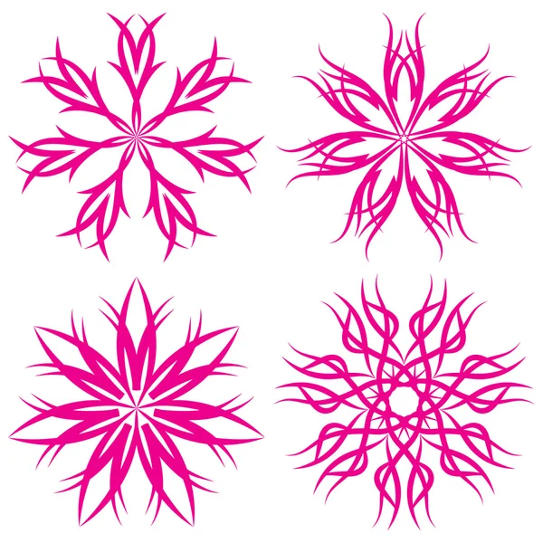 Set of symmetrical patterns. Snowflakes or flowers — Stock Vector