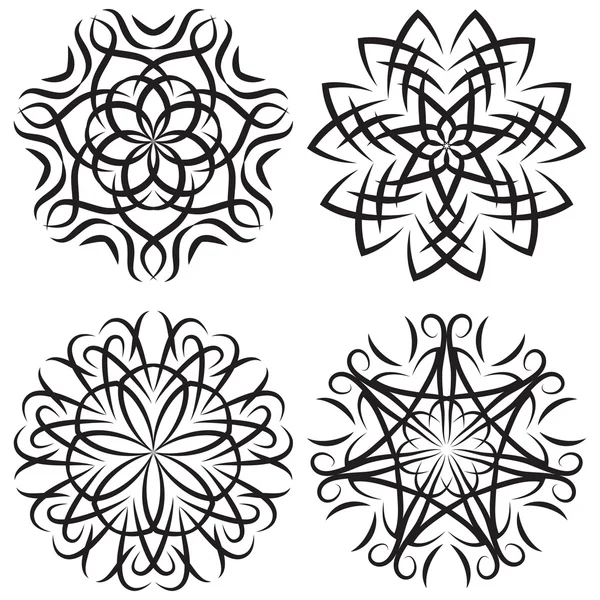 Set of symmetrical patterns. Snowflakes or flowers — Stock Vector