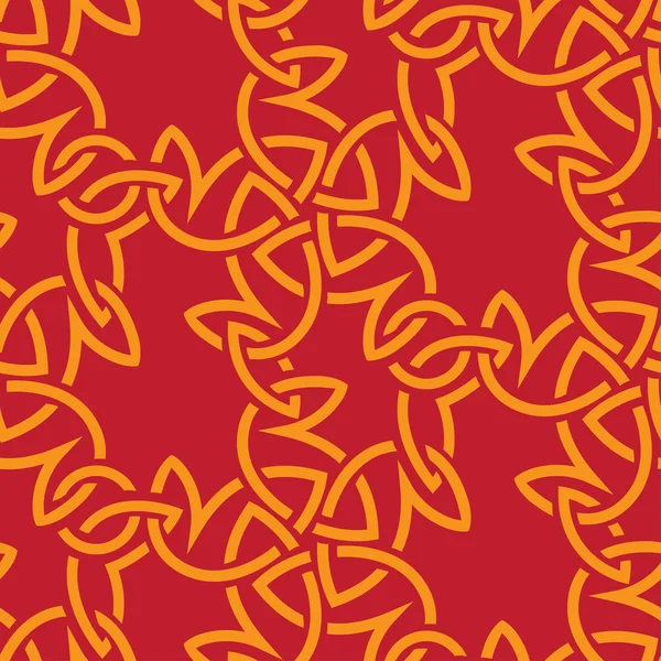 Adorno de mimbre naranja sin costuras sobre un fondo rojo — Vector de stock