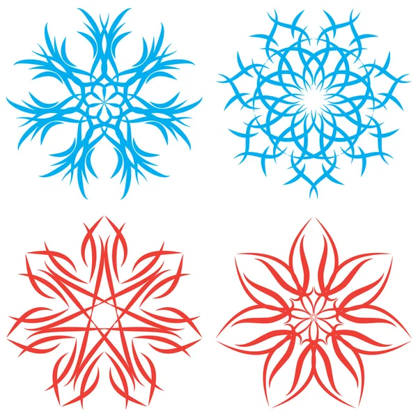 Set of symmetrical patterns. Snowflakes or flowers — Stock Vector