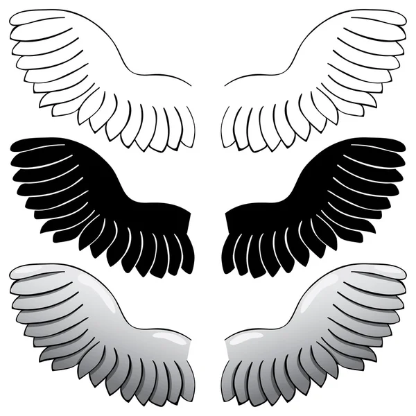 Набор. Крылья. Черный контур и окрашены — стоковый вектор