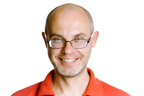 Smiling unshaven man on a white background with glasses — Stock Photo, Image