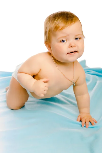 Upset baby in diapers. Studio — Stock Photo, Image