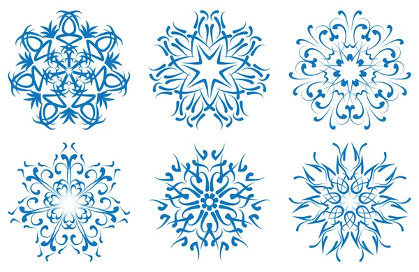 Copo de nieve flor azul sobre un fondo blanco. conjunto — Vector de stock